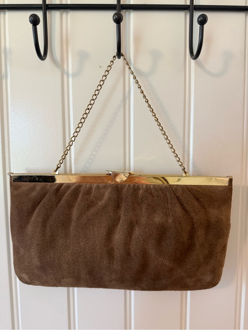 Vintage HL USA Brown Suede Chain-Handle Clutch Bag